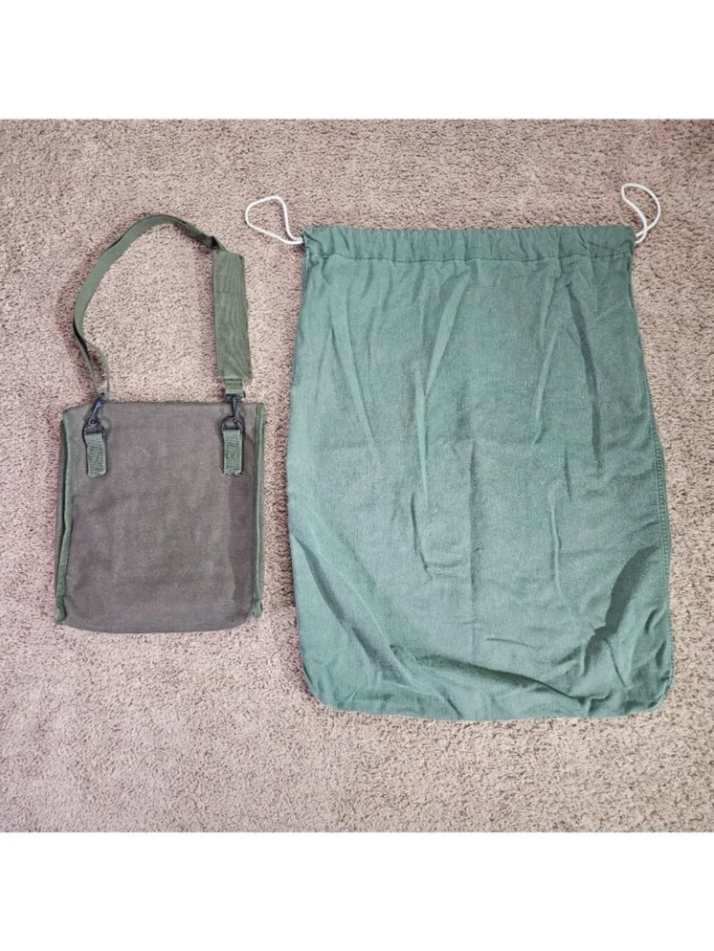 US Army Canvas Laundry Bag and Personal Effects Shoulder Pouch Lot Vintage 80s